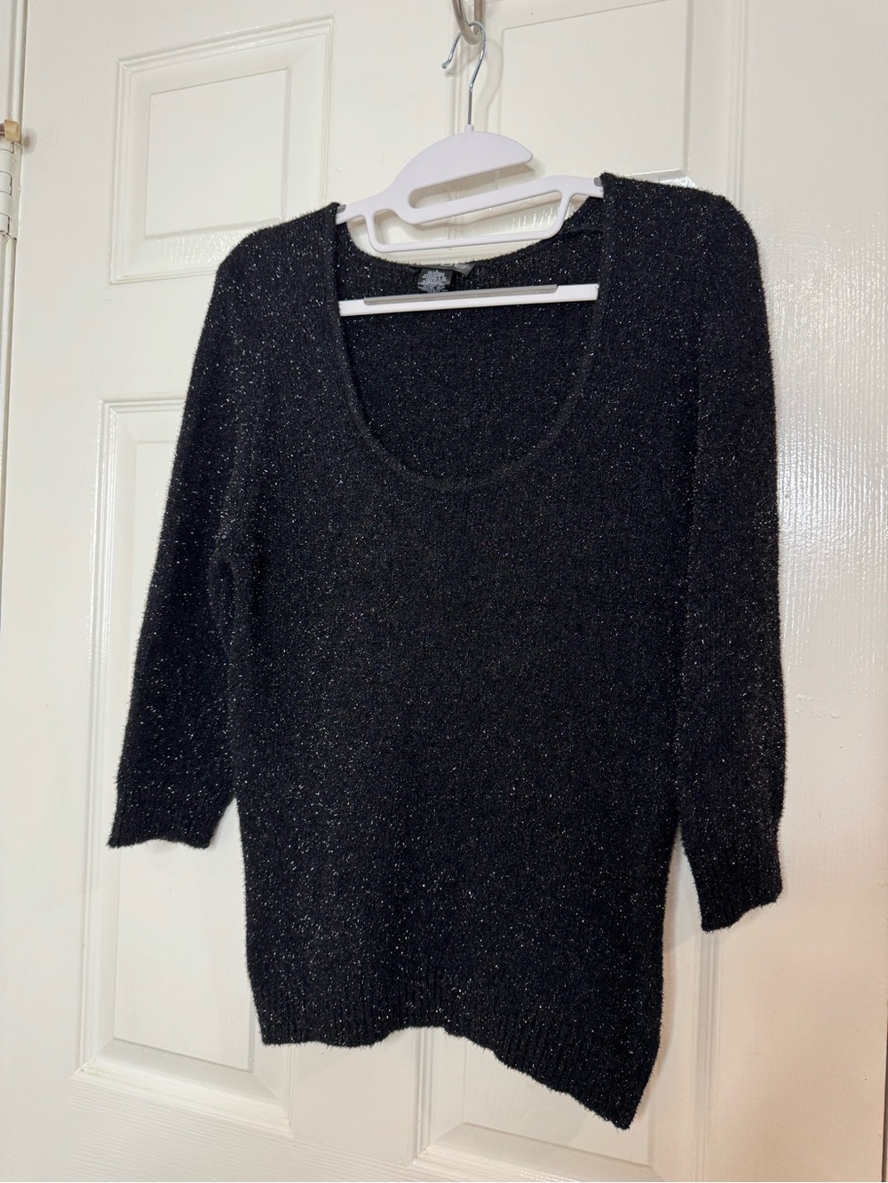 bebe Black Sparkle Scoop Neck Sweater